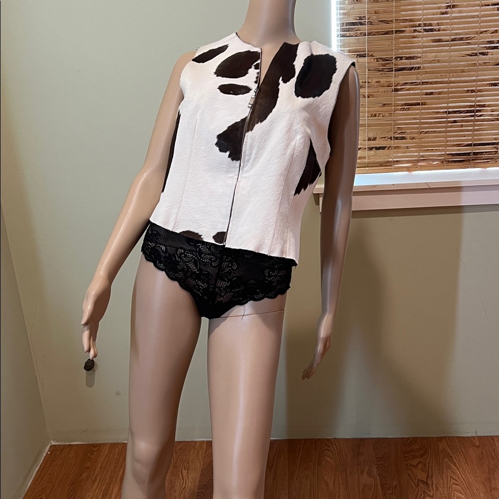 Cache Black Brown and White Calf hair CowPrint Vest L